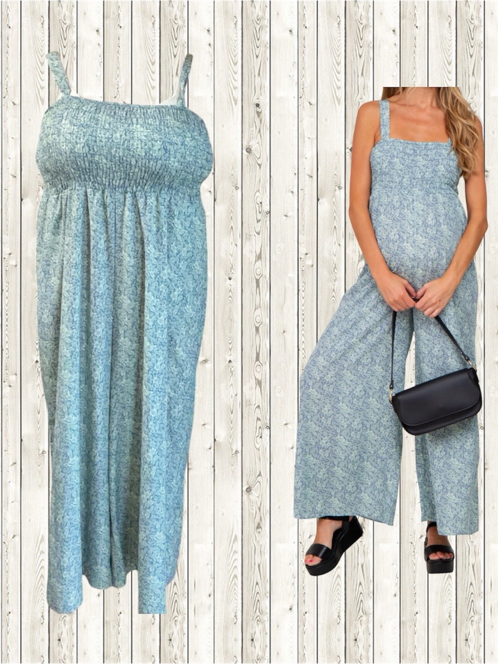 nlt 3X Smocked Strap Wide-Leg Jumpsuit in Light Blue/Green Floral